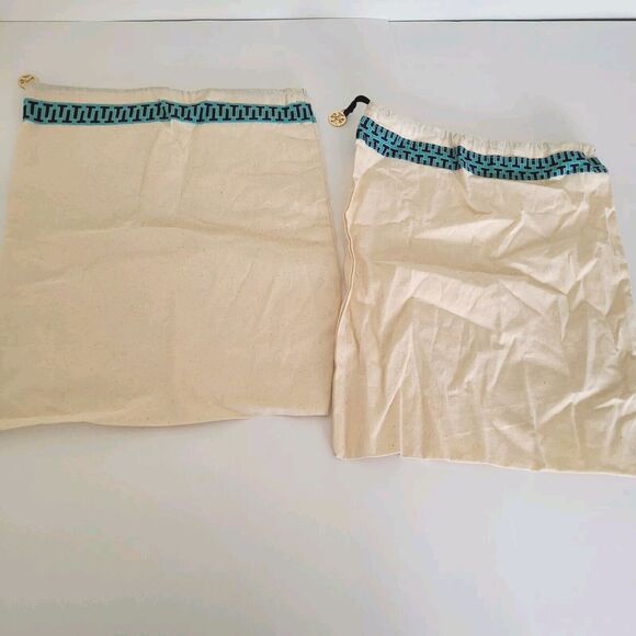 Tory Burch Medium Dust Bags 12X 15 Inch Sleeper Drawstring Beige Pouch Lot Set 2 - Picture 1 of 6